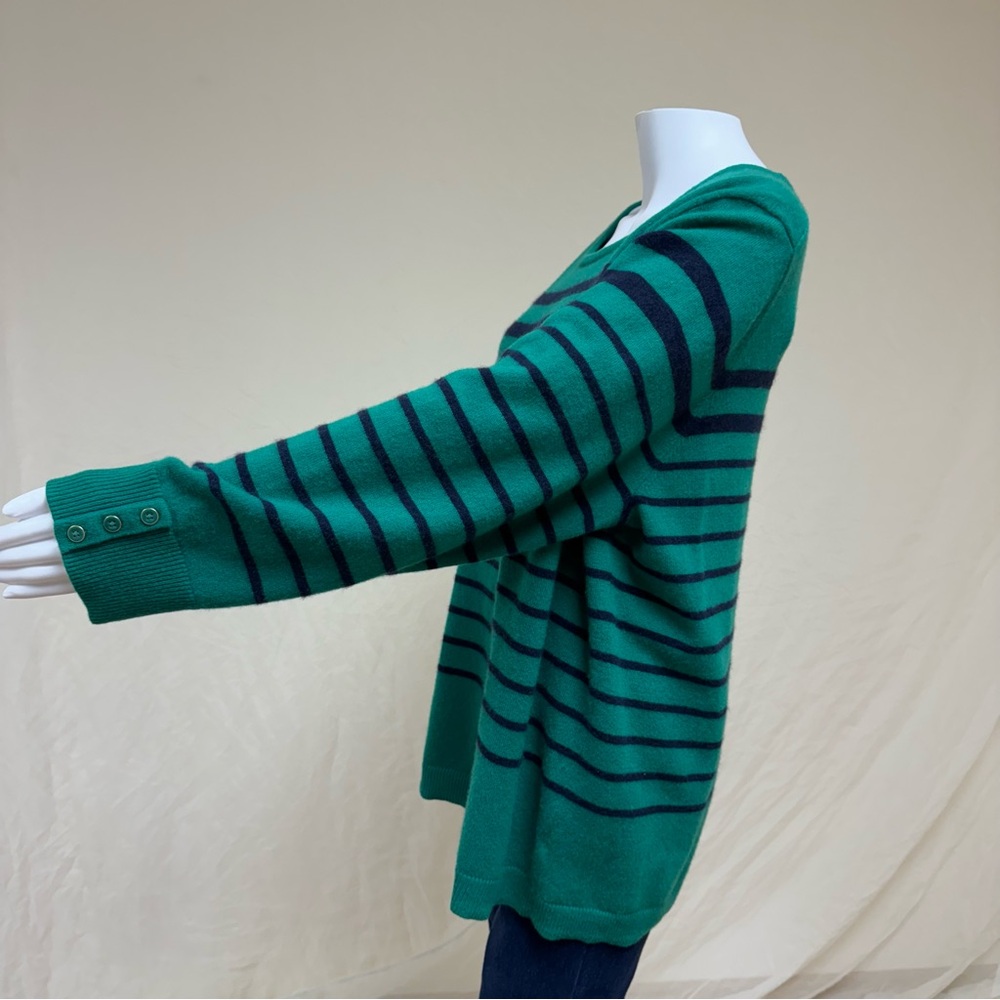 Talbots Pullover 100% Cashmere Sweater Plus 2X Navy Blue Green Striped Soft Slim - Picture 6 of 15